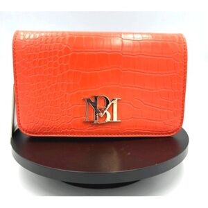 Badgley Mischka Croco Crossbody with Logo Plate - Orange